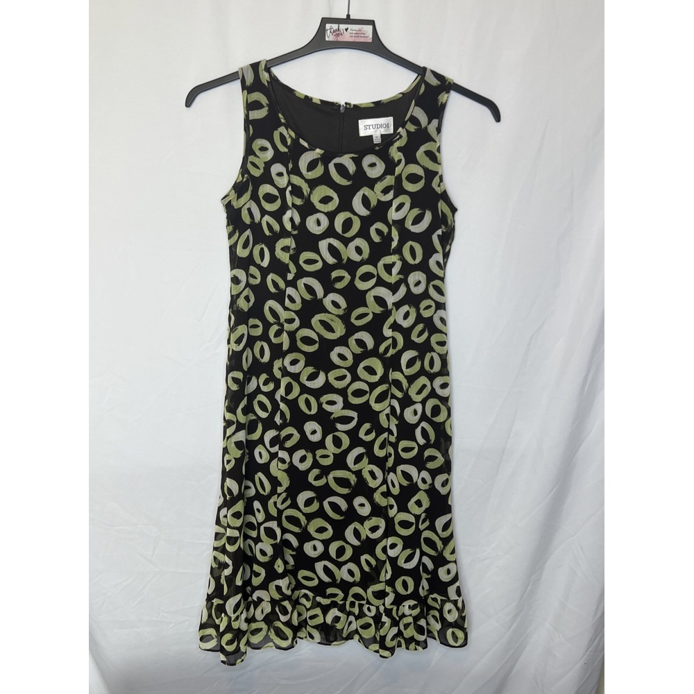 Studio I Dress Green & Brown A-Line Knee Length Sleeveless 90s Career‎ Size 10